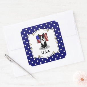 Cute USA American Flag Boston Terrier Dog (black) Quadratischer Aufkleber