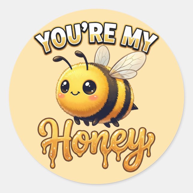 Cute Valentine Bee – You’re My Honey Runder Aufkleber (Vorderseite)
