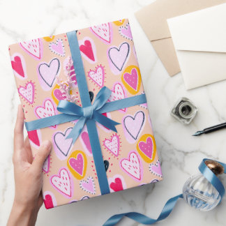 Cute Valentine & Birthday Hearts Doodle Pink Geschenkpapier