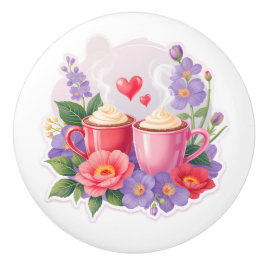 Cute Valentine Cocoa Mugs with Flowers & Hearts Keramikknauf