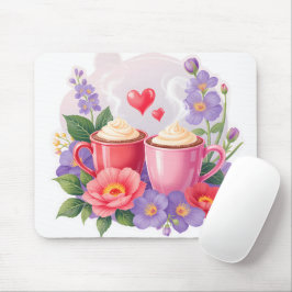 Cute Valentine Cocoa Mugs with Flowers & Hearts Mousepad
