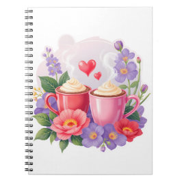 Cute Valentine Cocoa Mugs with Flowers & Hearts Notizblock