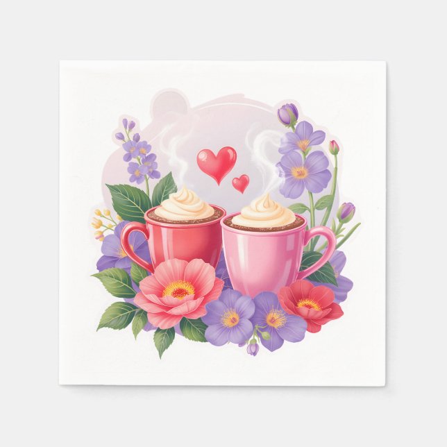 Cute Valentine Cocoa Mugs with Flowers & Hearts Serviette (Vorderseite)