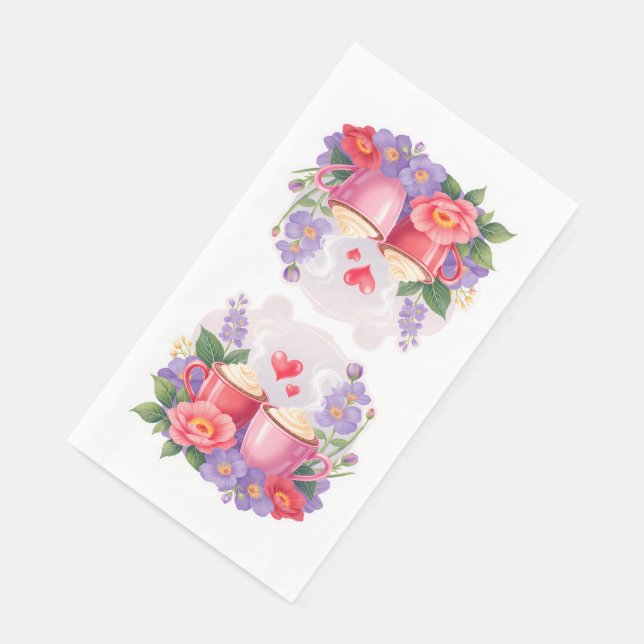 Cute Valentine Cocoa Mugs with Flowers & Hearts Serviette (Ecke)