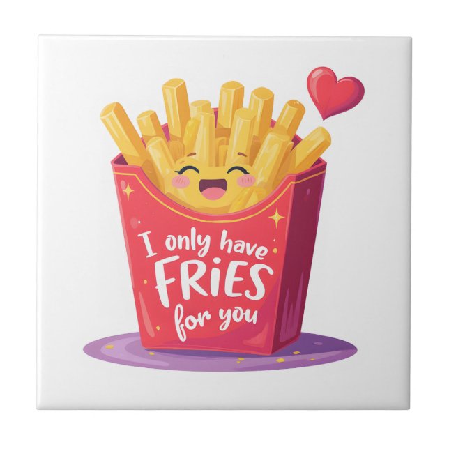 Cute Valentine French Fries Pun Fliese (Vorderseite)