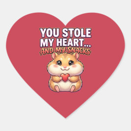 Cute Valentine Hamster–You Stole My Heart & Snacks Herz-Aufkleber