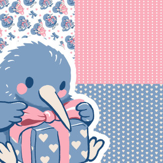 Cute Valentine Kiwi Bird Hearts Bow Soft Pink Blue Geschenkpapier Set