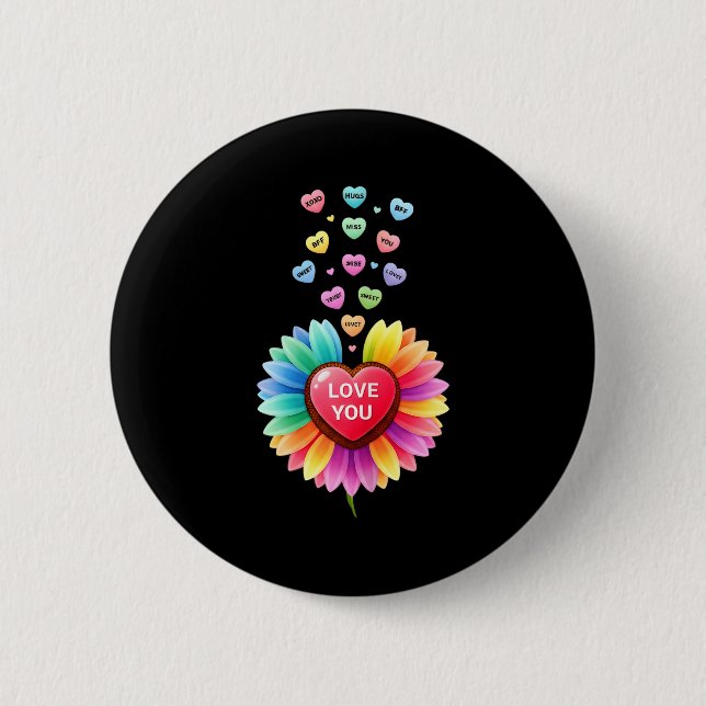 Cute Valentine Love Sunflower Hearts Candy For Gir Button (Vorderseite)