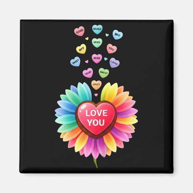 Cute Valentine Love Sunflower Hearts Candy For Gir Magnet (Vorne)