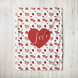Cute Valentine`s Day Blanket With A Red Heart Fleecedecke