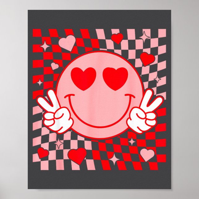 Cute Valentine Smile Face Smiling Checkered Patter Poster (Vorne)