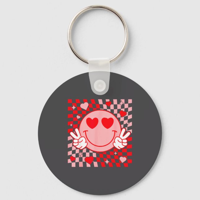 Cute Valentine Smile Face Smiling Checkered Patter Schlüsselanhänger (Vorderseite)
