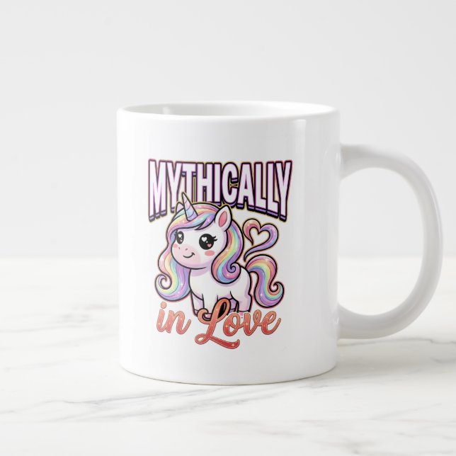 Cute Valentine Unicorn – Mythically in Love Jumbo-Tasse (Rechts)