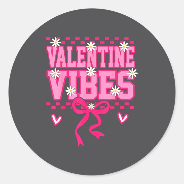 Cute Valentine Vibes Smile Face Valentines Day Gir Runder Aufkleber (Vorderseite)