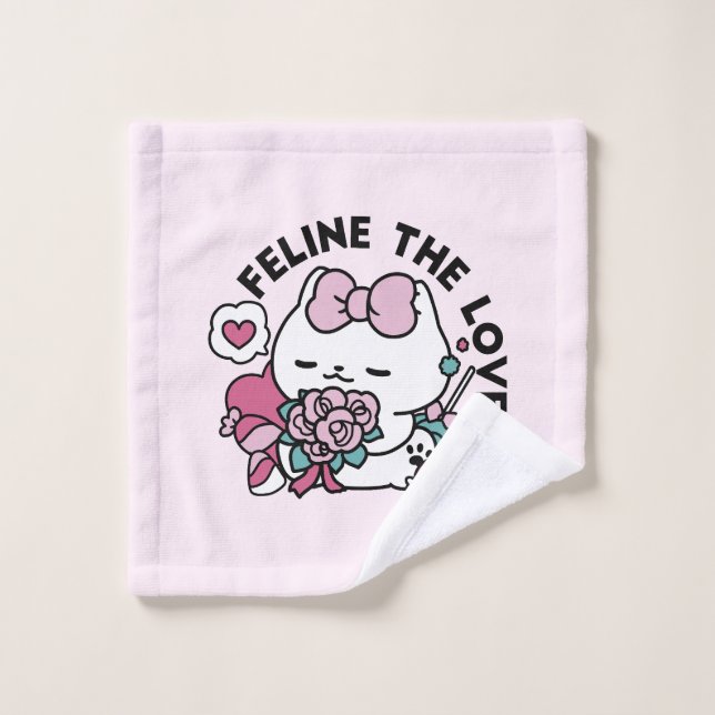 Cute Valentine's Cat Design - Feline the Love (Gant de toilette)