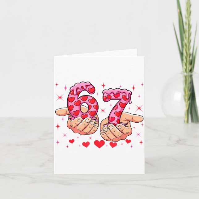 Cute Valentines Day 67 Hearts Funny Six Seven Meme Karte (Vorderseite)