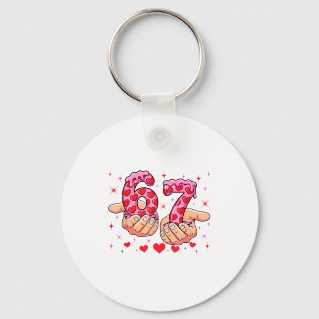 Cute Valentines Day 67 Hearts Funny Six Seven Meme Schlüsselanhänger (Vorderseite)