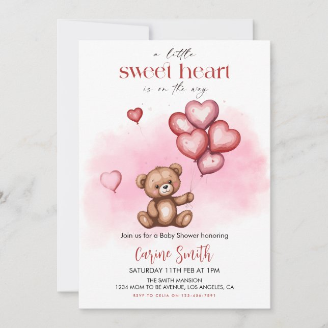 Cute Valentine's Day Baby Shower Bear Hearts  Einladung (Vorderseite)