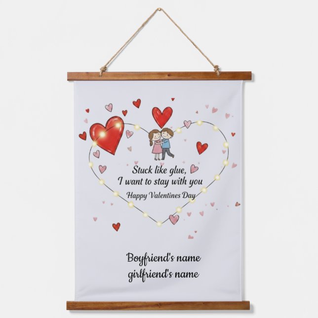 Cute Valentine's day couple hearts custom Wandteppich Mit Holzrahmen (Vorderseite)