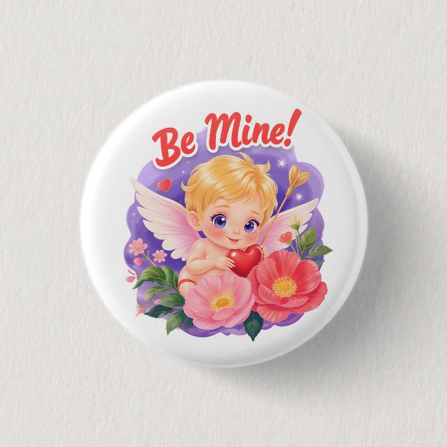 Cute Valentine's Day Cupid with "Be Mine" Button (Vorderseite)