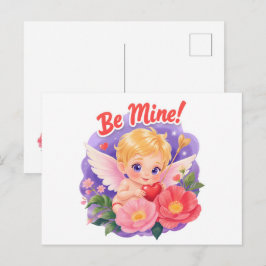 Cute Valentine's Day Cupid with "Be Mine" Feiertagspostkarte