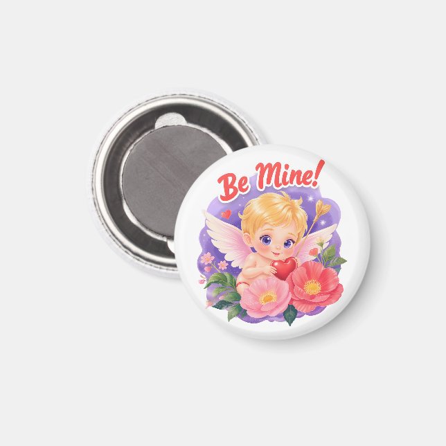 Cute Valentine's Day Cupid with "Be Mine" Magnet (Vorderseite/Rückseite)