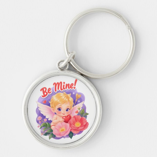 Cute Valentine's Day Cupid with "Be Mine" Schlüsselanhänger (Vorne)
