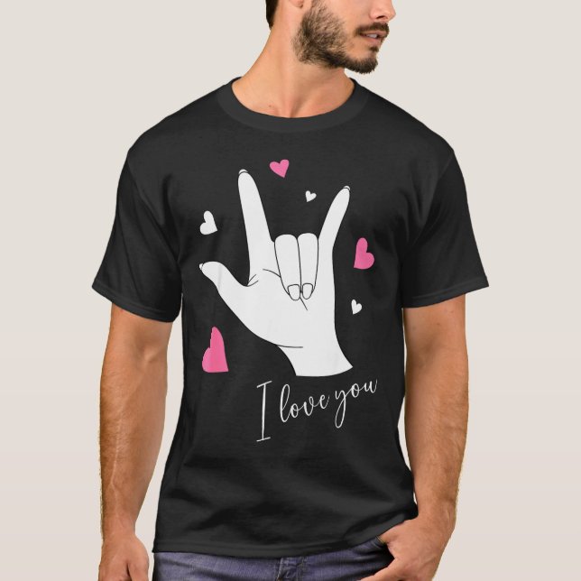 Cute Valentines Day Hearts I Love You Hand Sign La T-Shirt (Vorderseite)
