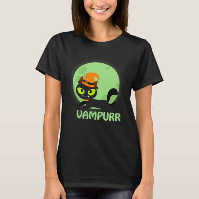 Cute Vampire Cat Halloween Vampurr T-Shirt (Vorderseite)