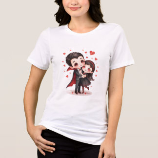 Cute Vampire Couple Hugging Valentine Design Tri-Blend Shirt