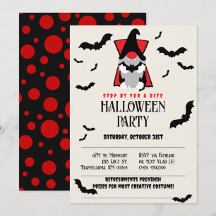 Cute Vampire Gnome Halloween Invitation