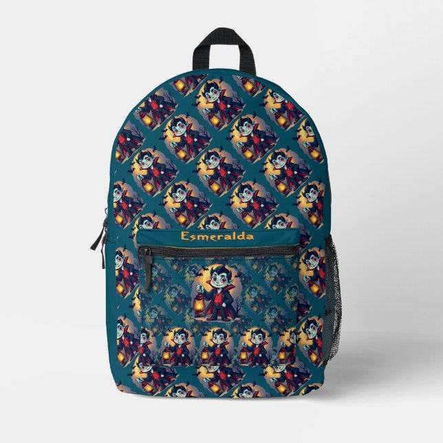 Cute Vampire with Lantern Kawaii Halloween Bedruckter Rucksack (Vorderseite)