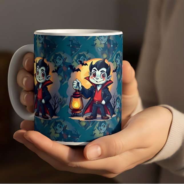 Cute Vampire with Lantern Kawaii Halloween Kaffeetasse (Cute Vampire with Lantern Kawaii Halloween Coffee Mug)