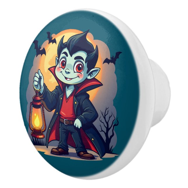 Cute Vampire with Lantern Kawaii Halloween Keramikknauf (Rechts)