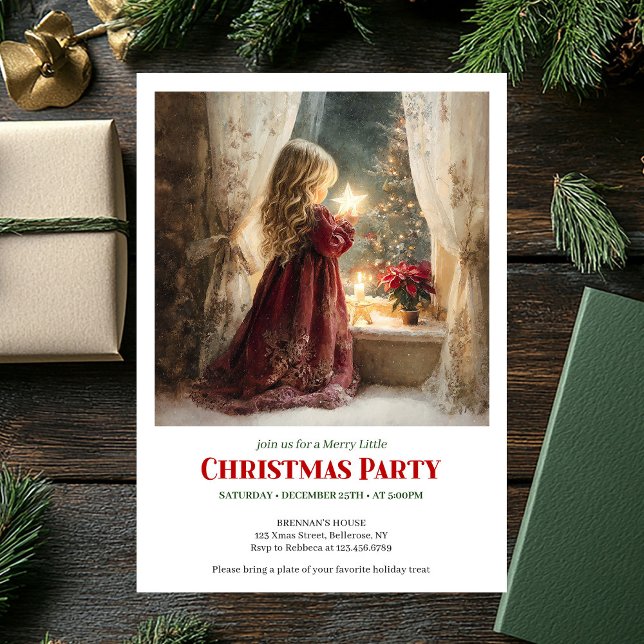Cute Victorian Little Girl Awaiting Santa Editable Einladung (Cute Victorian Little Girl Awaiting Santa Editable Invite)