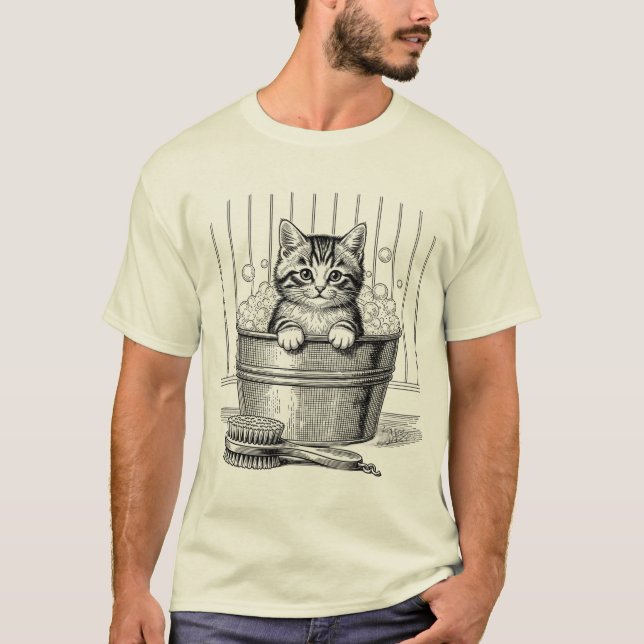 Cute Vintage Bathing Kitten  – Hand T-Shirt (Vorderseite)