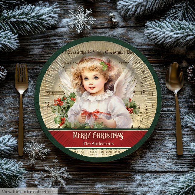 Cute Vintage Christmas Angels Plates Custom Name Pappteller (Cute Vintage Christmas Angels Plates Custom Name)