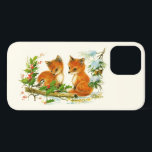Cute Vintage Foxes Retro Christmas Case-Mate iPhone Hülle<br><div class="desc">Ein Telefonkoffer mit einem herrlichen zeichn eines Füchsenpaares mit einem freundlichen Vogel in der Nähe. Umgeben von Pinienbäumen und anderen Winterpflanzen.</div>