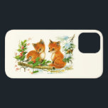 Cute Vintage Foxes Retro Christmas Case-Mate iPhone Hülle<br><div class="desc">Ein Telefonkoffer mit einem herrlichen zeichn eines Füchsenpaares mit einem freundlichen Vogel in der Nähe. Umgeben von Pinienbäumen und anderen Winterpflanzen.</div>