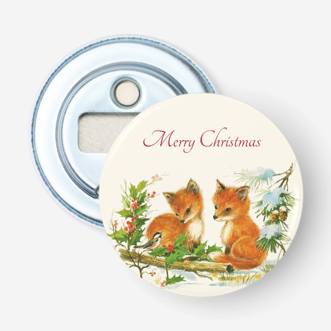Cute Vintage Foxes Retro Christmas Flaschenöffner (Vorderseite)