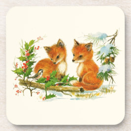 Cute Vintage Foxes Retro Christmas Getränkeuntersetzer
