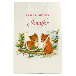 Cute Vintage Foxes Retro Christmas Mittlere Geschenktüte