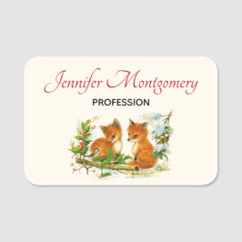 Cute Vintage Foxes Retro Christmas Namensschild