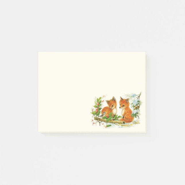 Cute Vintage Foxes Retro Christmas Post-it Klebezettel (Vorderseite)