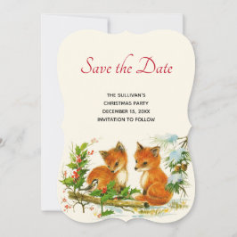 Cute Vintage Foxes Retro Christmas Save The Date