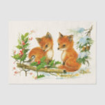 Cute Vintage Foxes Retro Christmas Seidenpapier<br><div class="desc">Gewebepapier mit einem köstlichen zeichn eines Füchses mit einem freundlichen Vogel in der Nähe. Umgeben von Pinienbäumen und anderen Winterpflanzen.</div>