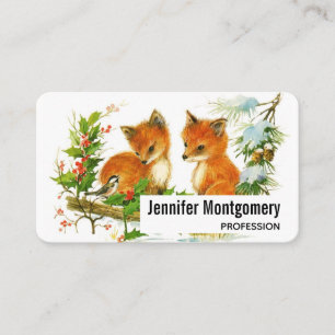 Cute Vintage Foxes Retro Christmas Visitenkarte