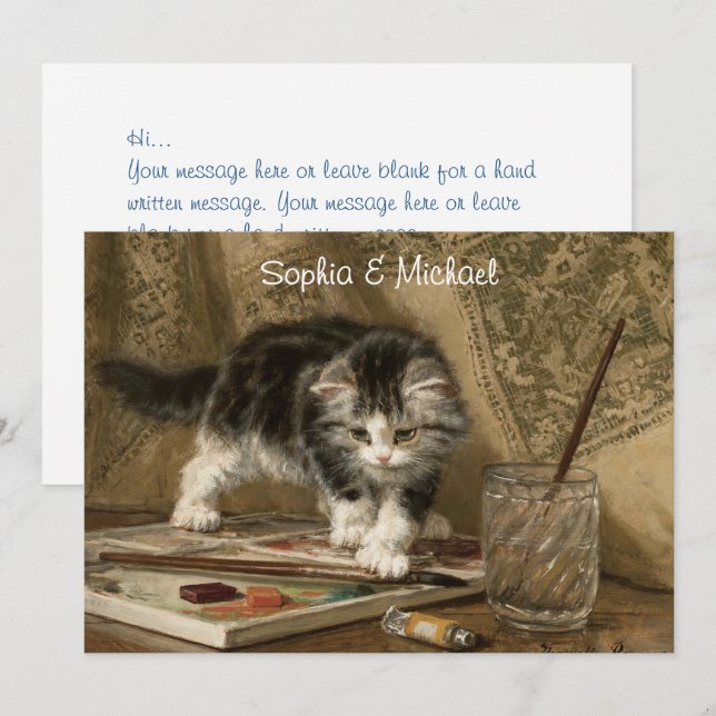 Cute Vintage Kitten Art, Names & Message (Vorne/Hinten)