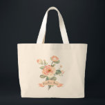 Cute Vintage Peach Roses Bouquet With Name Jumbo Stoffbeutel<br><div class="desc">Cute Vintage Peach Roses Bouquet With Name Large Tote Bag. This stylish tote bag features beautiful and elegant peach roses and a name that can be personalized. Design is on the front and back of the tote bag.</div>