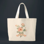 Cute Vintage Peach Roses Bouquet With Name Jumbo Stoffbeutel<br><div class="desc">Cute Vintage Peach Roses Bouquet With Name Large Tote Bag. This stylish tote bag features beautiful and elegant peach roses and a name that can be personalized. Design is on the front and back of the tote bag.</div>
